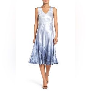 Komarov lace trim charmeuse & chiffon dress